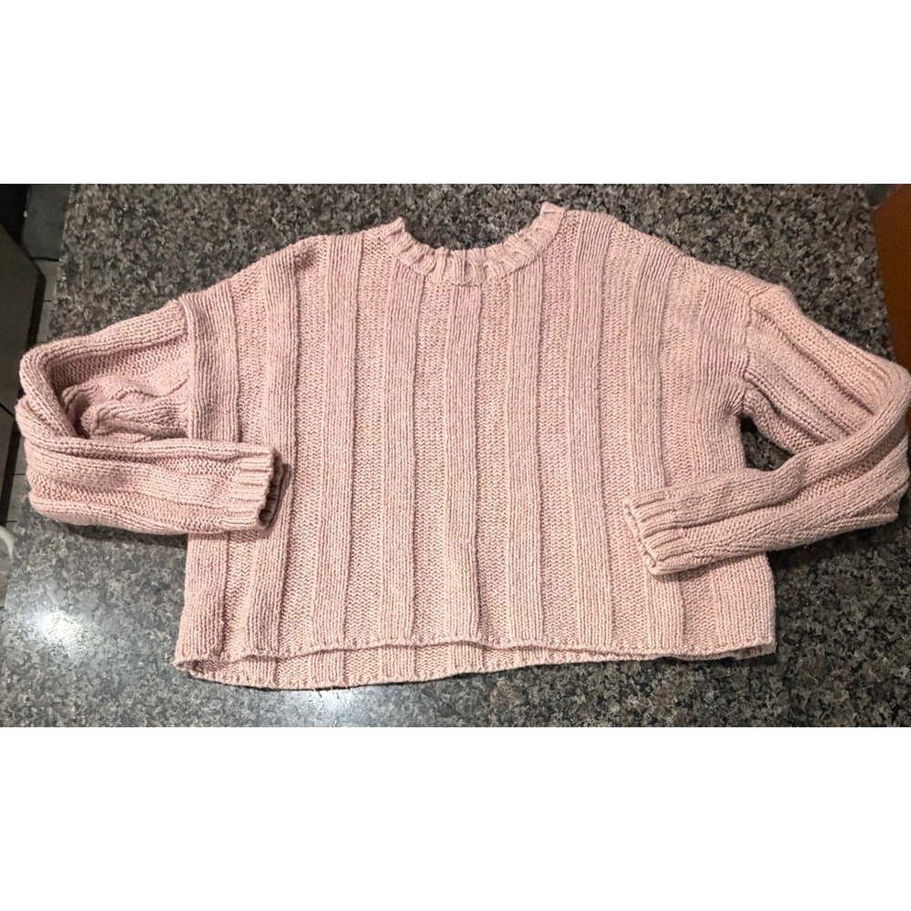 PacSun Womens Medium Pink Ribbed Chunky Knit Cropped Crewneck Sweater Pullover